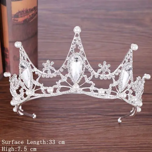 Silver Новейшая Хрустальная корона, тиара, свадебные аксессуары для волос, Хрустальная тиара, свадебная корона, серебряный головной убор, роскошная жемчужная тиара, диадема - Окраска металла: Silver
