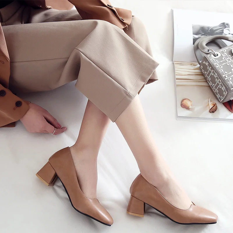 Женская обувь с открытым носком квадратным грубые туфли на высоком каблуке|women