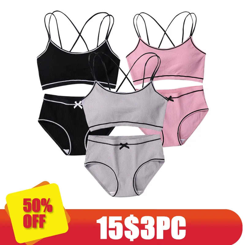 Image color Комплект из 3 предметов, женское нижнее белье, серое хлопковое нижнее белье, комплект из бюстгальтера и трусиков высшего качества, бюстгальтер пуш-ап, бюстгальтер, женское нижнее белье - Цвет: Image color