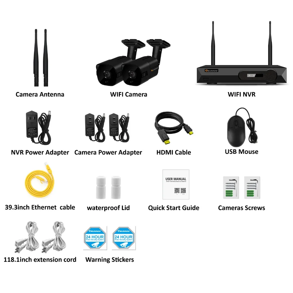 Einnov 5MP беспроводной 4CH CCTV NVR комплект видеонаблюдения наружная Wifi домашняя камера
