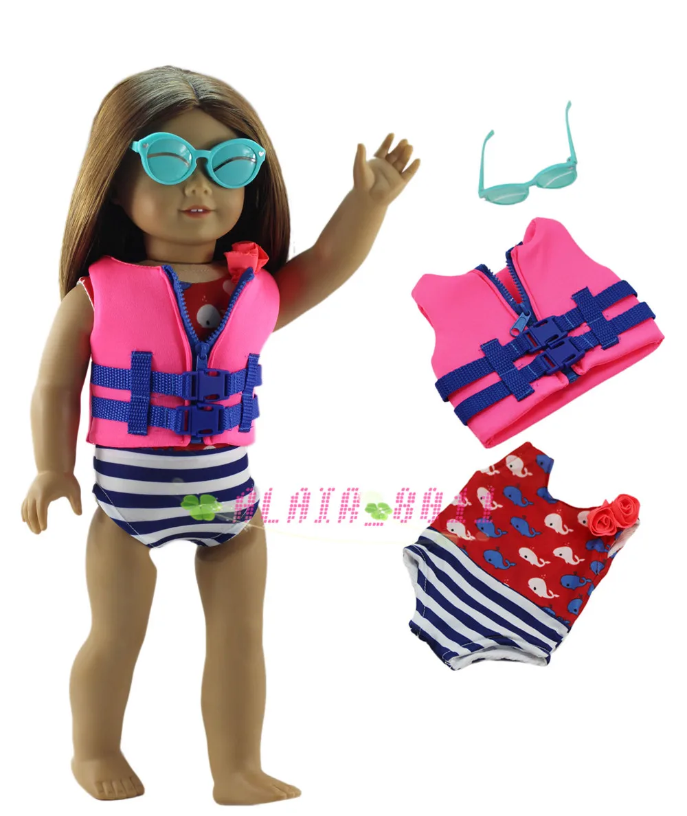 3in1 Set Doll Clothes Life vest+Swimsuit+glasses for 18&quot American | Игрушки и хобби