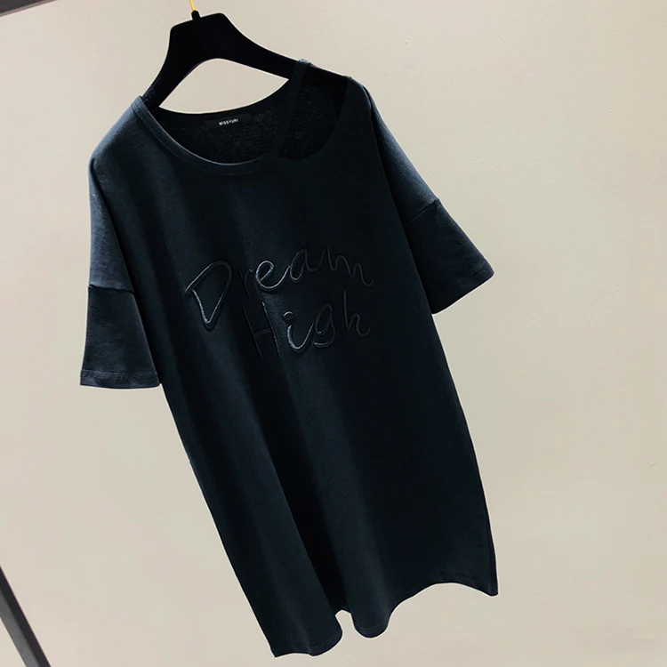 Женская футболка из хлопка повседневная трикотажная с коротким рукавом вышитая