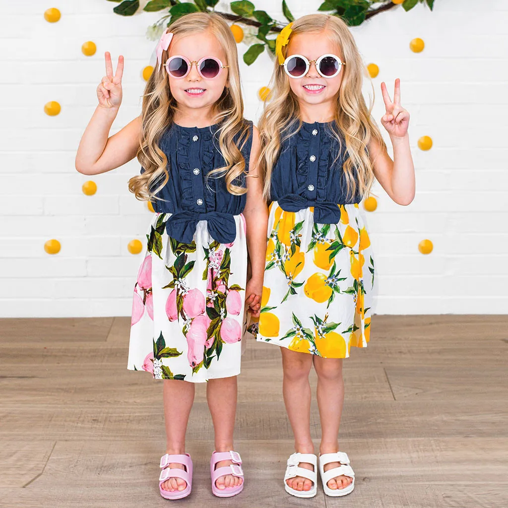 dress girl princess Summer Casual Sleeveless lemon Splice Denim Princess Party Dresses Children Costume for Kids Clothes L0524 | Детская