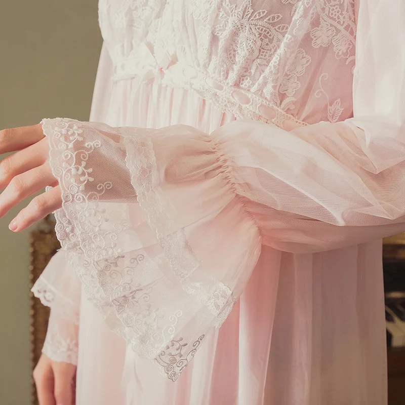 Модные весенние Хлопковые женские ночные рубашки свободные белые кружевные