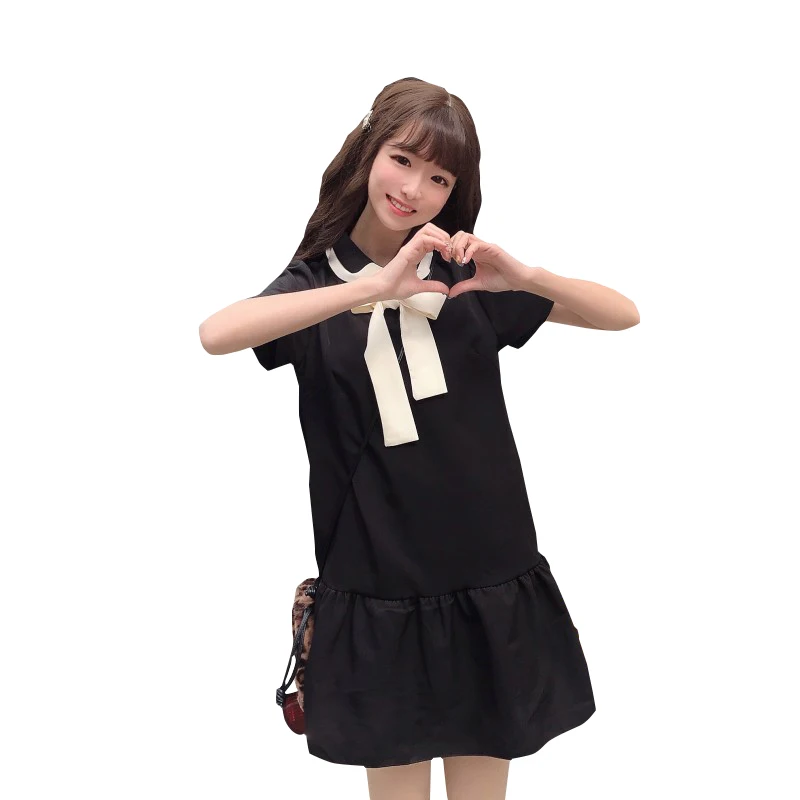 Новинка лета 2019 яркое платье в японском ретро стиле с бантом и коротким рукавом