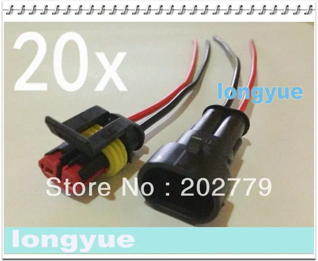 longyue factory sale 20sets New 2 Pin Waterproof Electrical Wire Connector Plug Motorcycle Car Marine 10cm wire