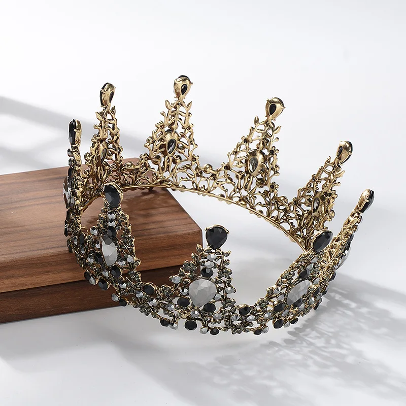 Новинка блестящая круглая корона принцессы черного золота в стиле ретро