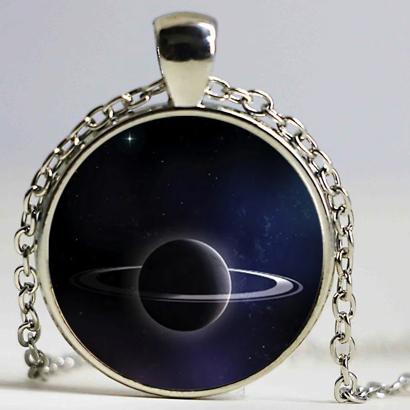 Shiny moon pendant necklace space jewelry galaxy choker nebula neckless glass cabochon universe silver Color chain | Украшения и