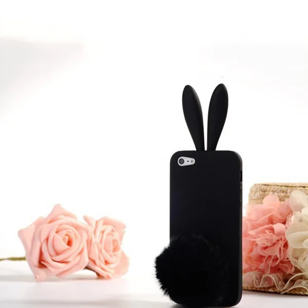 Прекрасный Случай Coque Для iPhone 5S 5 SE Дело Банни Уха Кролика Плюшевые хвост Крышка