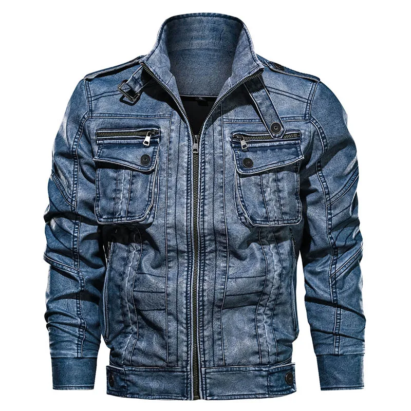 Blue Refire gear, мужская кожаная куртка, осенняя, пилот, мотоциклетная, куртка-бомбер, мужская, весенняя, повседневная, из искусственной кожи, тактические, военные Пальто - Цвет: Blue