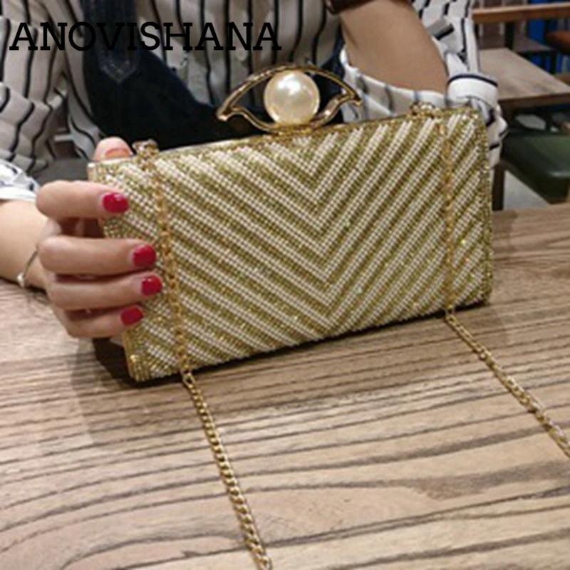ANOVISHANA Women Evening Clutch Diamond Handbags Female Crystal Day Shoulder Bag Wedding Chain Purse Party Banquet Black Silver | Багаж и