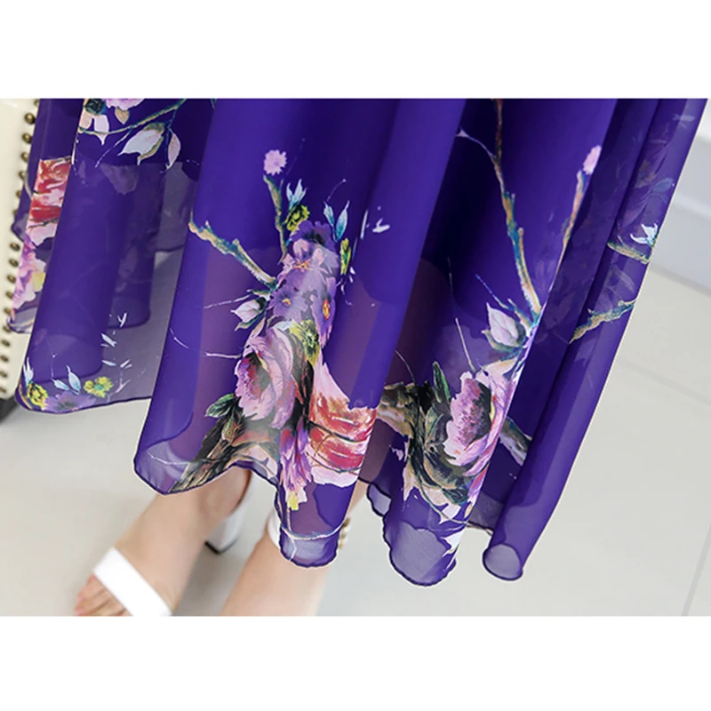 Женское шифоновое платье с принтом повседневное длинное облегающее большого