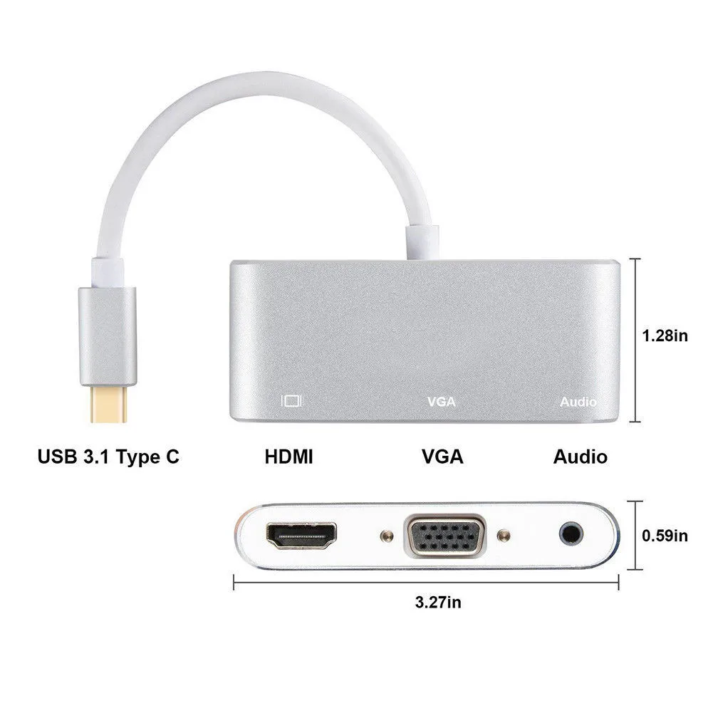 Mosunx тип-c к HDMI VGA 3 5 мм аудио адаптер 3в1 USB-C конвертер кабель концентратор 8D1115