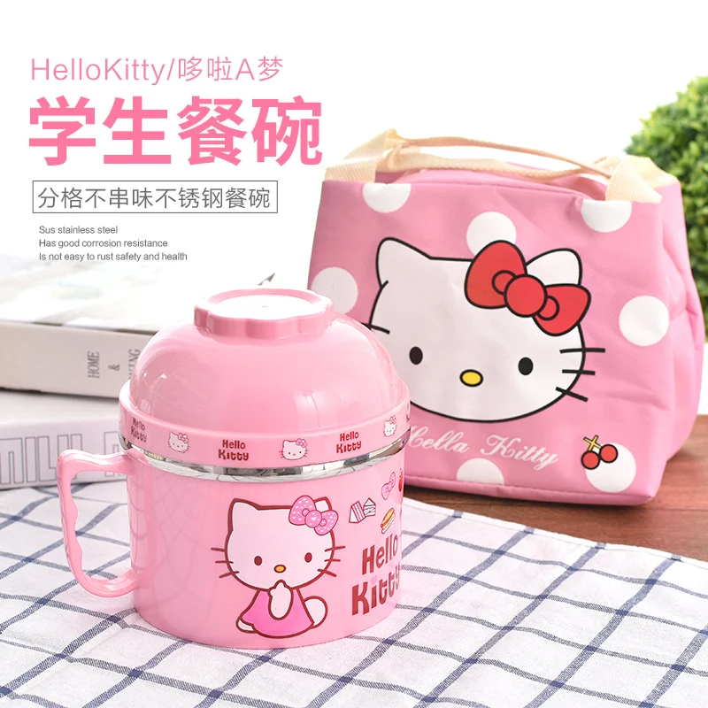 Hello kitty обеденные миски 3 слоя Дети милый Jingle Cat KT миска риса с крышкой из нержавеющей стали смешивания суп лапши миска
