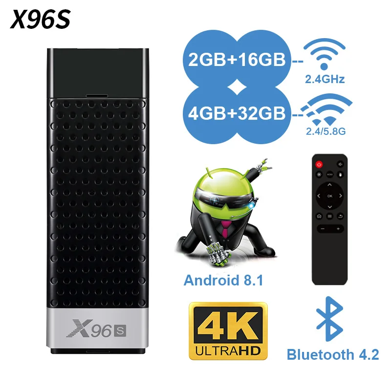 X96S Мини ПК ТВ-палка 5G Smart 4K Android 8,1 ТВ-приставка X96S Amlogic S905Y2 DDR4 4 ГБ 32 ГБ WiFi Bluetooth 4,2 ТВ-ключ медиаплеер