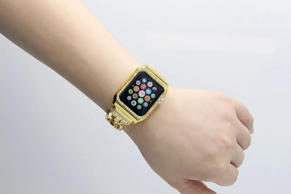 Ремешок для часов с алмазным клевером+ защитный чехол для apple watch, ремешок 42 мм/38 мм, женские наручные часы, браслет для iwatch, ремешок 1/2/3
