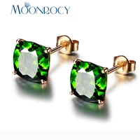 moonrocy rose gold color cubic zirconia cz square green crystal earrings stud for women girls gift drop shipping jewelry new