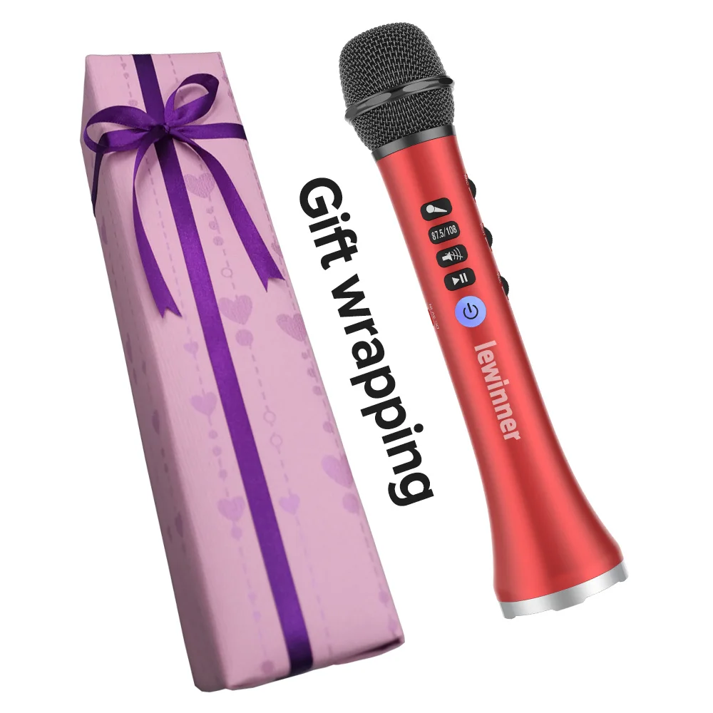 red with gift box Lewinner профессиональный микрофон для караоке беспроводной динамик портативный Bluetooth микрофон для телефона iphone ручной динамический микрофон - Цвет: red with gift box