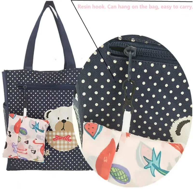 Women Foldable Shopping Bag Tote Pouch Portable Reusable Grocery Storage Eco Bags Cactus Flamingo Dots images - 6