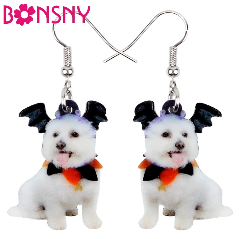 Bonsny акриловые серьги с крыльями счастливой летучей мыши на Хэллоуин маленькие