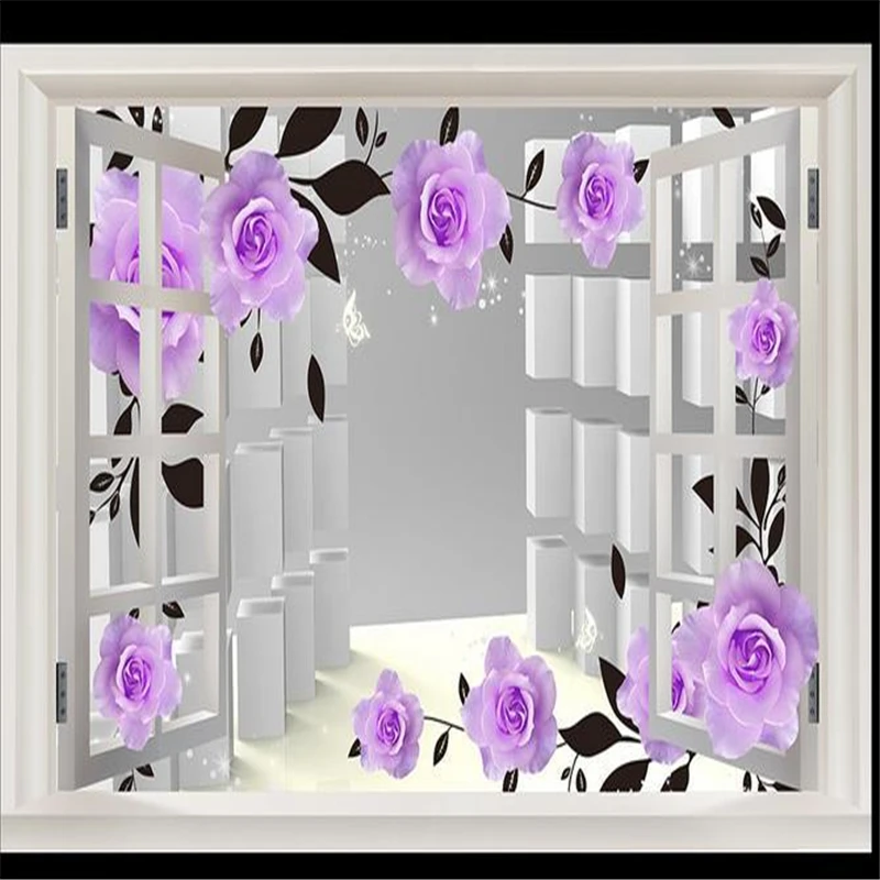 Beibehang HD 3D пространство окна с цветочным рисунком фрески ТВ фон обои гостиная
