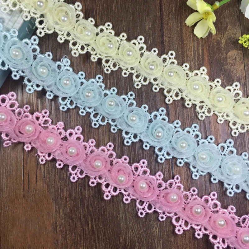 3D Water Soluble Embroidered Lace Trim Beaded Pearl Ribbon For DIY Sewing Dress Cloth Accessories 1Yard | Дом и сад