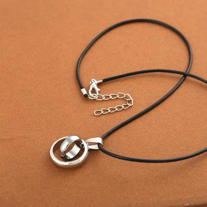 New Unique Double Circles Leather Rope Necklaces Men Vintage Black Pendant Male Jewelry Colar De Couro | Украшения и аксессуары