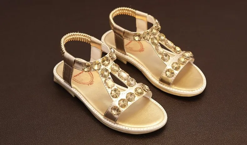 Детские сандалии из ПУ кожи на плоской подошве со стразами|shoes shadow|sandals indiasandals bride |
