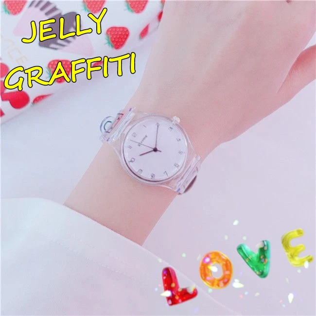 Женские кварцевые часы с силиконовым ремешком прозрачные студенческие милым