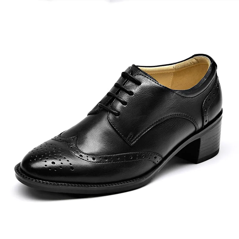 Black 4.8cm Yinzo/женские туфли-оксфорды; винтажные женские туфли-лодочки из натуральной кожи; женские туфли-оксфорды на каблуке; цвет черный, коричневый; коллекция года; сезон весна - Цвет: Black 4.8cm