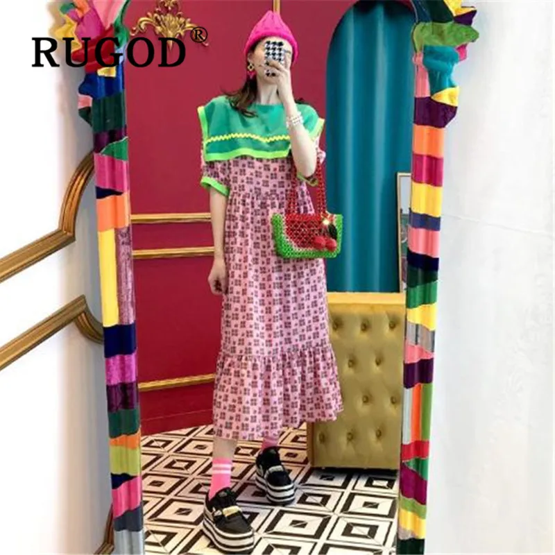 Женское винтажное платье RUGOD элегантное шифоновое с короткими рукавами и принтом