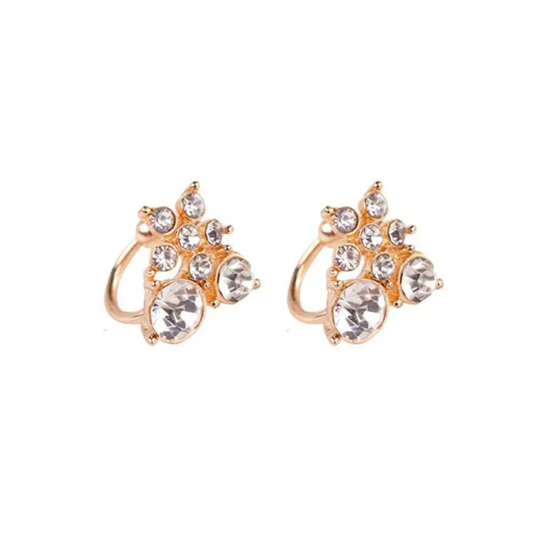 gold plated flower Нежные Стразы золотого и серебряного цвета в форме листа с кристаллами, серьги-клипсы для женщин, женские серьги с кристаллами ювелирные изделия в подарок - Окраска металла: gold plated flower