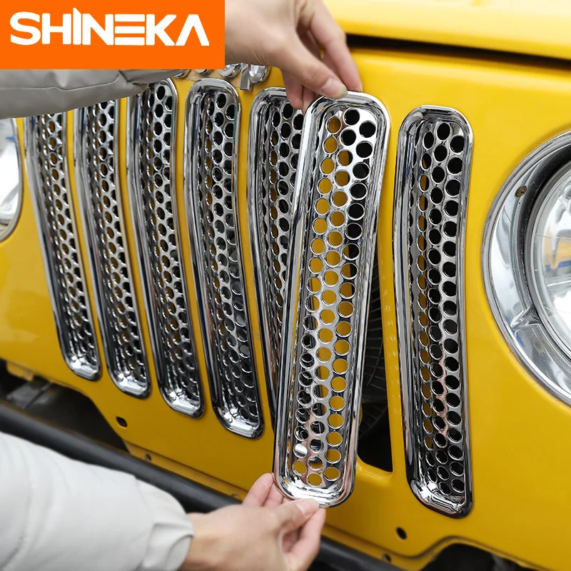 SHINEKA гоночные грили наборы для Jeep Wrangler TJ 1997-2006 ABS красочная вставка сетка гриль оболочка Хром Передняя TJ решетка крышка