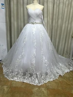 new white plus size wedding dresses 2019 ball gown tulle with lace appliques bridal gown with crystal belt vestido de noiva