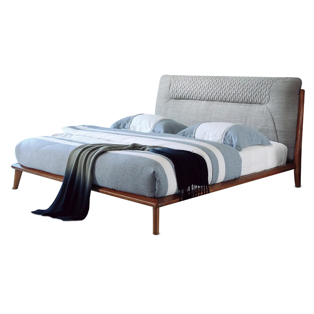

1212H209 Modern Simple Asho solid wood with stable ranked skeleton soft bed-rest large Original Nordic style bed frame