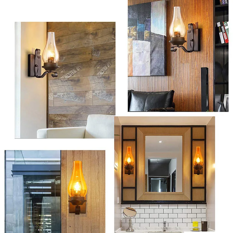 Vintage Loft Wall Lamp with Glass Lampshade for Kitchen Living Room Bedside Mounted Sconce Light Fixture E27 Bulb Free | Лампы и
