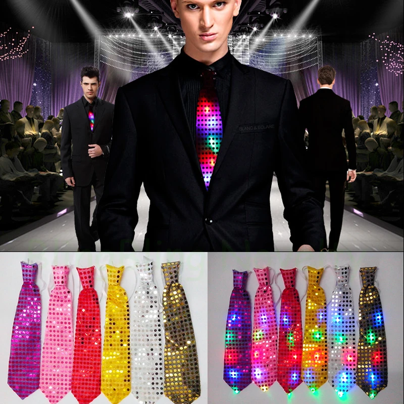 Светодиодный галстук 10 шт. вечерние разноцветные блестки светится в темноте для