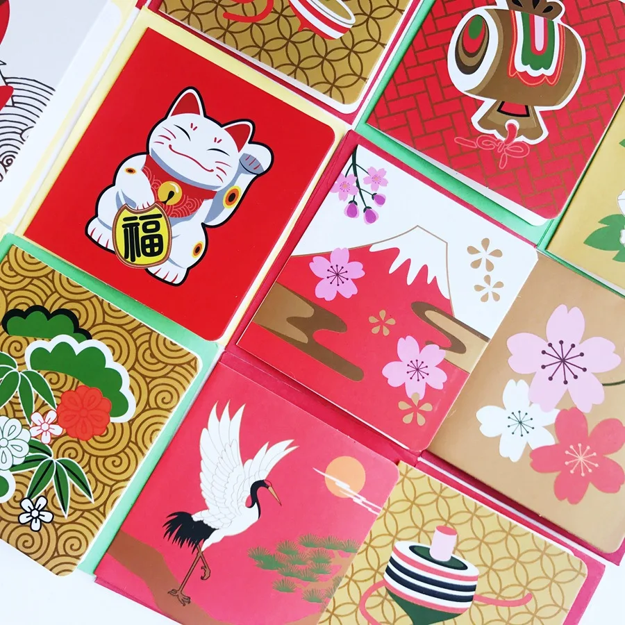 

96 Pc/Lot Chinese And Japanese Elements New Year Greeting Cards Set For Holiday Business Message Birthday/ Christmas Gift