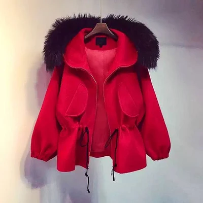 red Осенняя зимняя куртка новая Женская Корейская простая шикарная шерстяная куртка Nagymaros с воротником и капюшоном короткая куртка Cassaco feminino d6 - Цвет: red