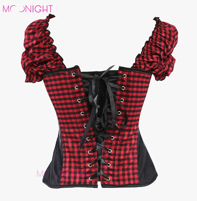 MOONIGHT для женщин черный красный корсаж Короткие манжеты Overbust корсет талии корсеты
