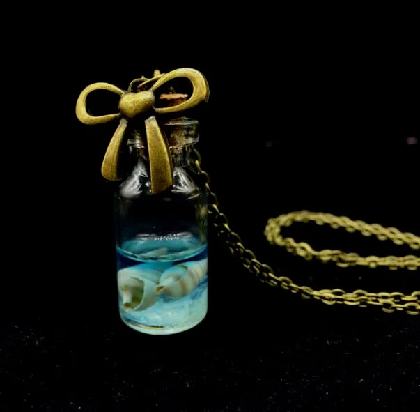 Оптовая продажа ожерелья в морском стиле Vintage Luminous sand glass vial Pendant Fluorescent Glass Drift Bottle jewelry - 1 шт.