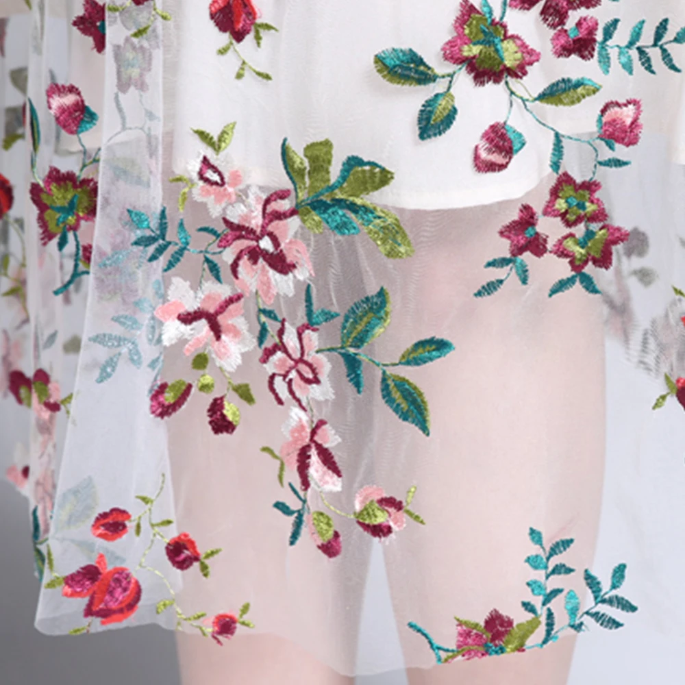 

Floral Embroidered Woman Summer Dress V-neck Ladies Elegant Party Dresses Sweet Mesh Dress for Woman OL Slim A-line Dress