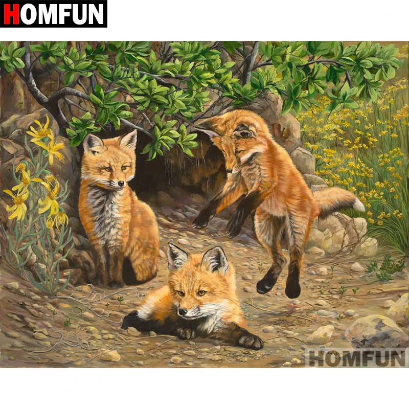 Алмазная 5D картина HOMFUN животное лиса вышивка квадратной/круглой формы полное