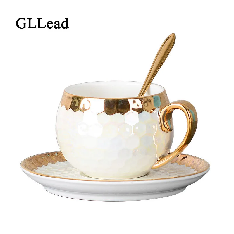 GLLead Европейский стиль, керамическая Цветочная чайная чашка, модный фарфор с золотистой отделкой, кофейные чашки, наборы блюдец, послеобеденный чай, чайная чашка, посуда для напитков