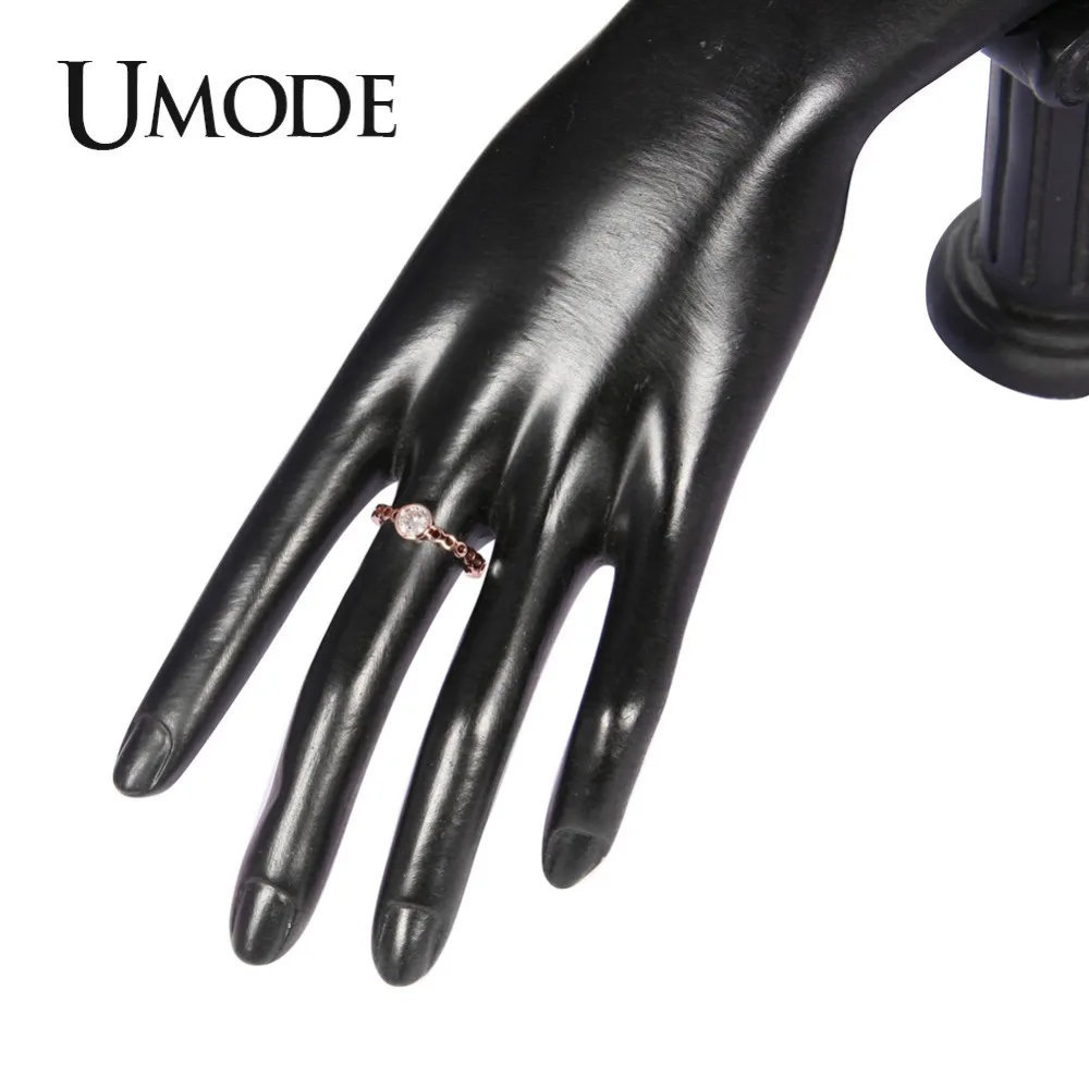 UMODE New Big CZ Crystal Hollow Rings for Women Clear Round Zircon Rose&ampWhite Gold Jewelry Bezel Setting AUR0463 | Украшения и