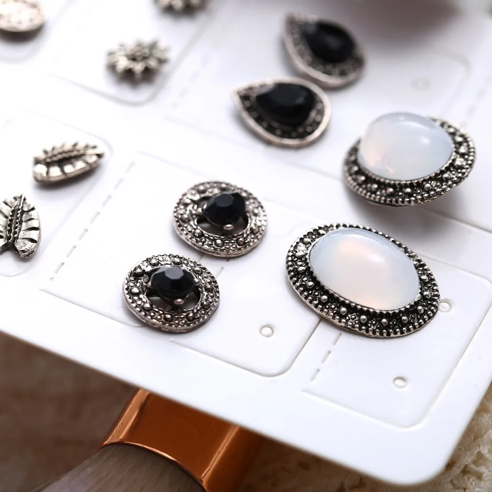Kymyad 9pairs/set Stud Earrings for Women Fashion Jewelry Vintage Geometric Leaves Plane Flower Boucle D'oreille Femme | Украшения и