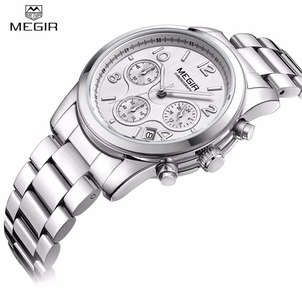 MEGIR роскошные розовое золото Дата хронограф модные спортивные часы Для женщин