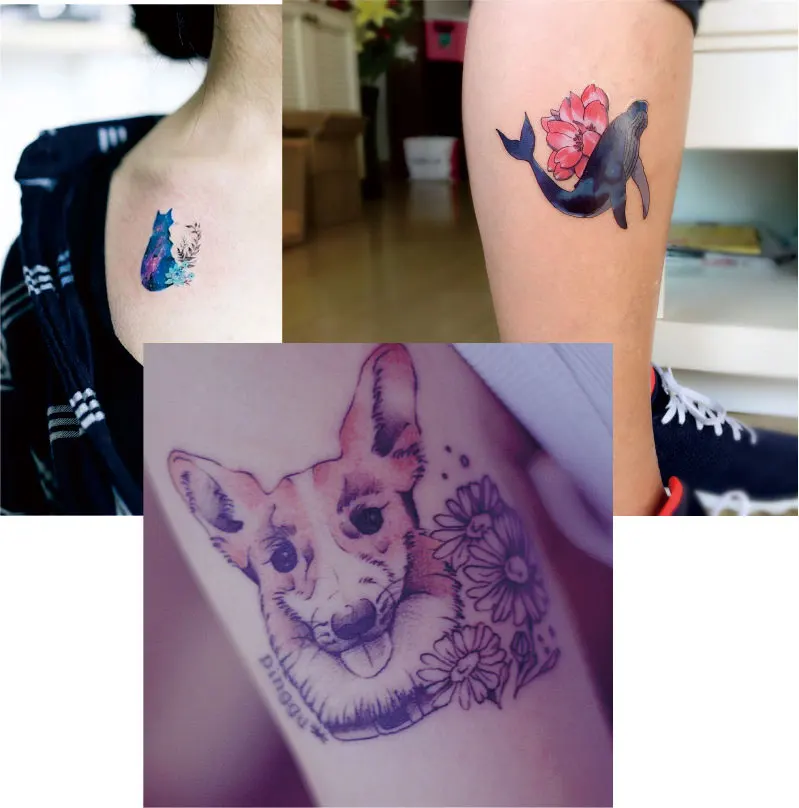 W04 1 шт. цветочный КИТ собака кошка шаблон временная татуировка с щенком Китти