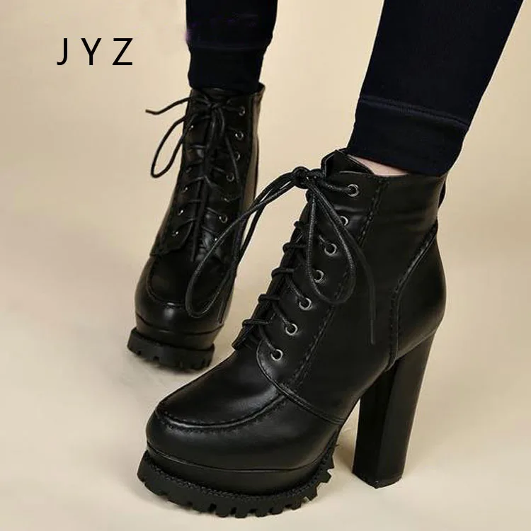 Fashion New Women Platform Pumps Sexy Lace Up Ankle Boots High Heels Shoes Party Heel 10cm Black wo180820 | Обувь