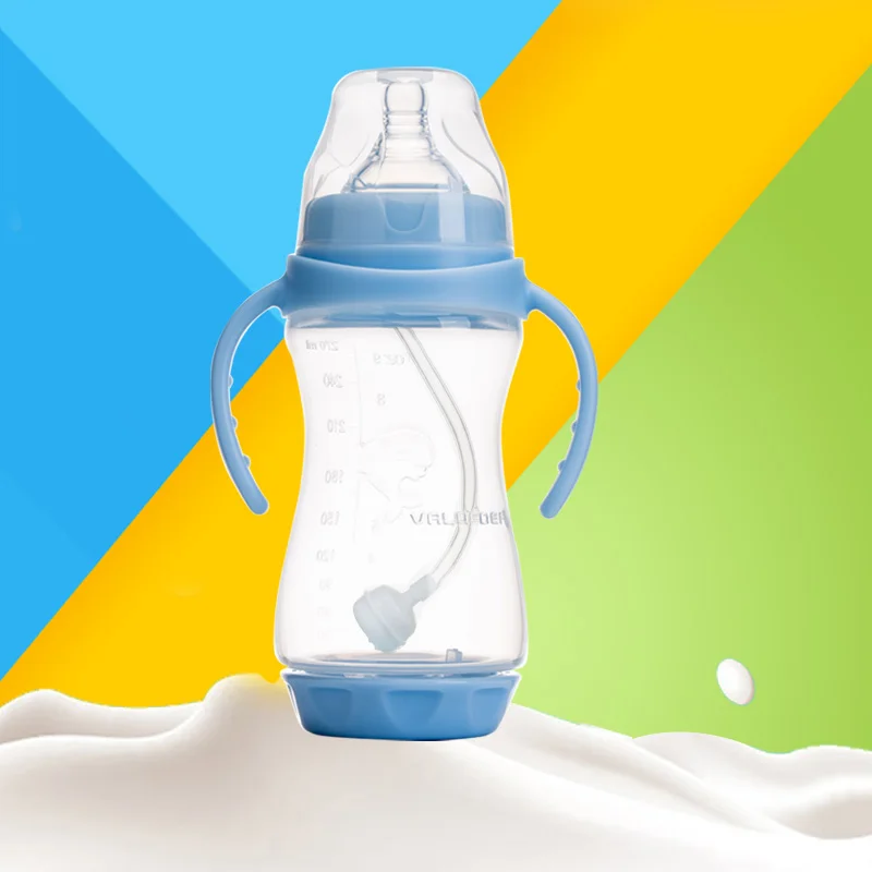 VALUEDER 2 шт PP бутылочки для кормления детей набор пластиковых BPA бесплатно анти-колик бутылочка для молока с соломинкой для кормления младенцев - Цвет: 270ml blue